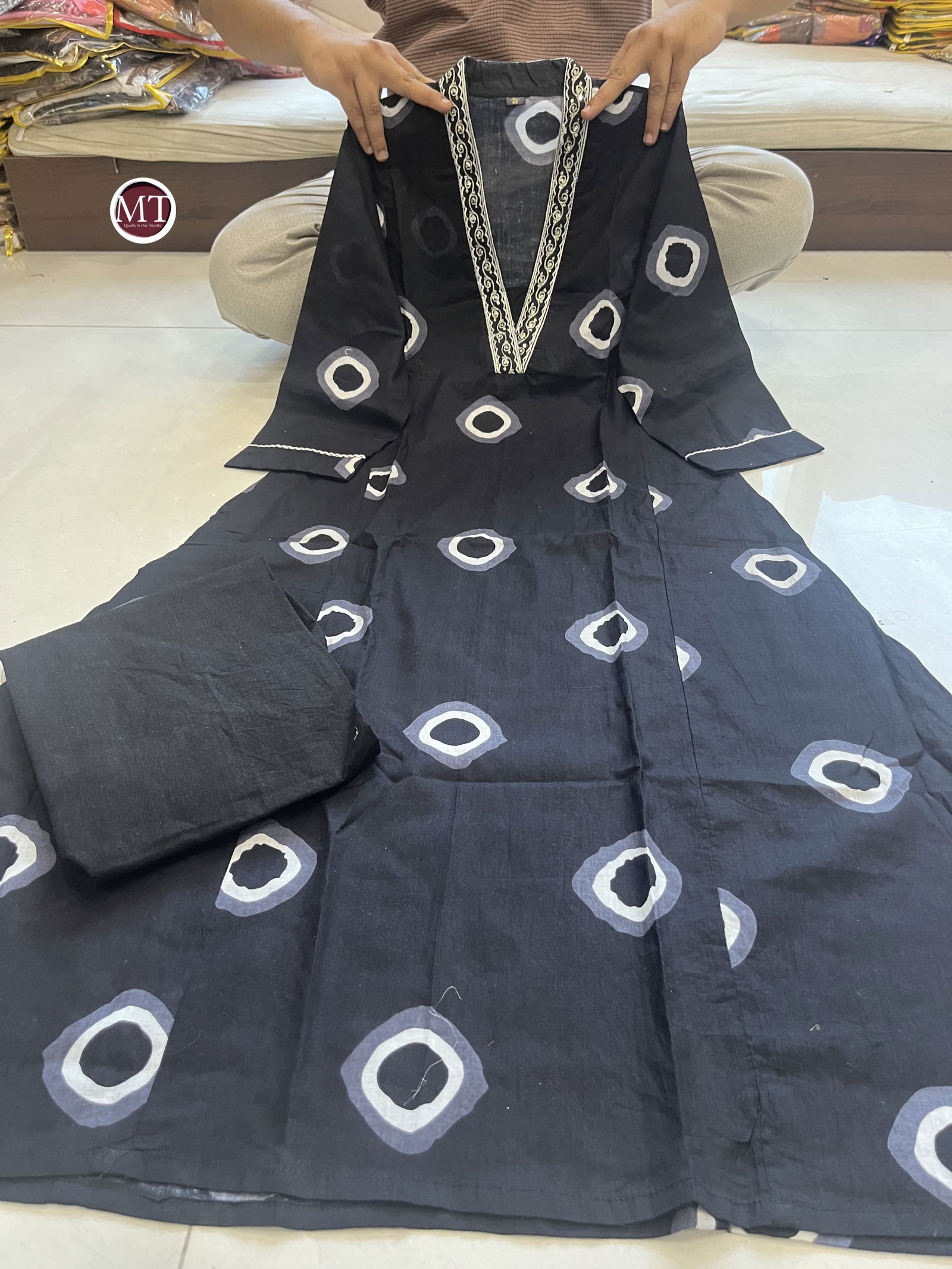MT Embroidery Neck Cotton Designer Kurti With Bottom Wholesale Shop In Surat